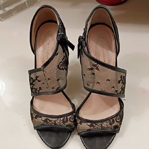 Ellie Tahari Lace Overlay Black and Nude Women’s Dress Sandals